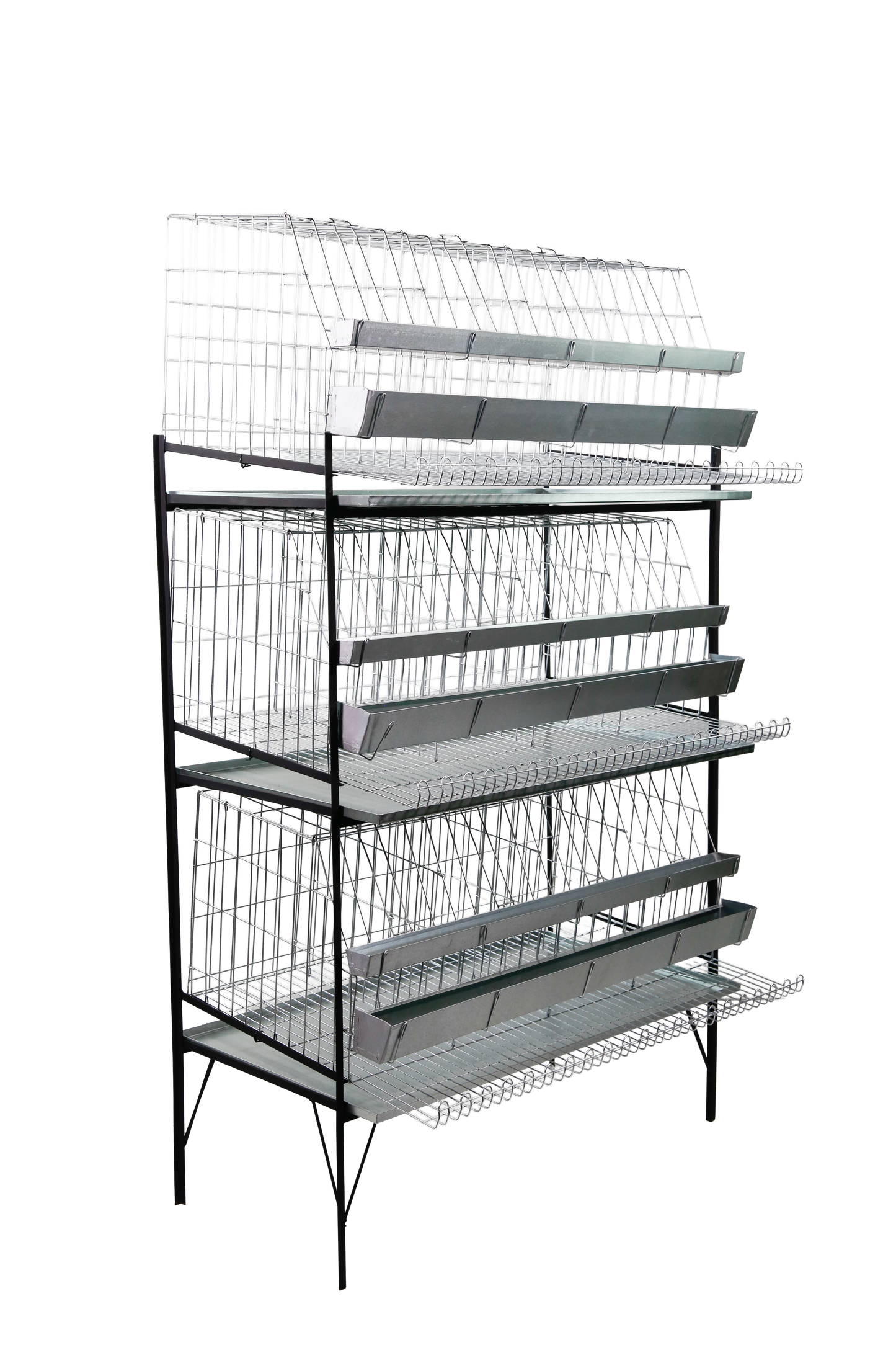 Expositor c/capacidade p/ até 3 gaiolas galinha de postura (g09), cap. p/ até 24 aves. G02