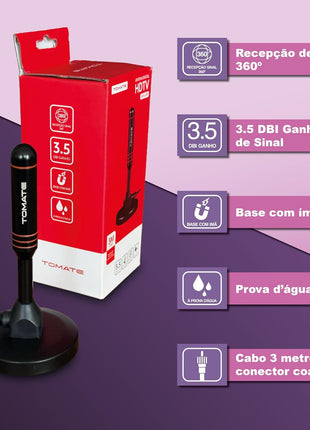 Antena Interna TV Digital Tomate MTA-3011 Cabo 3 Metros HDTV