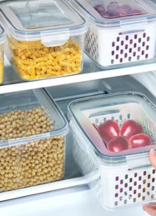 Kit 3 Potes Organizadores Herméticos com Cesto Removível para Frutas, Verduras e Legumes – 850ml, 1750ml e 3300ml
