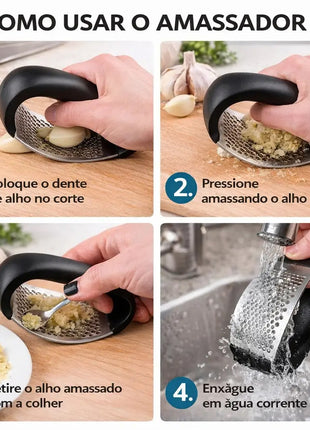 Espremedor Amassador Triturador Circular De Alho Inox Manual
