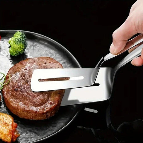 Espátula Pinça Dupla Inox 2 Em 1 Pegador E Espátula Cozinha Profissional Resistente Carne Pizza Lasanha Massas Pão