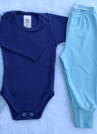 Kit Roupa De Bebê Menino 4 Pçs 2 Body Manga Longa e 2 Mijão Culote