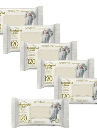 Kit 6 Toalha Lenço Umedecido Bebe Marigold Sensitive 120und