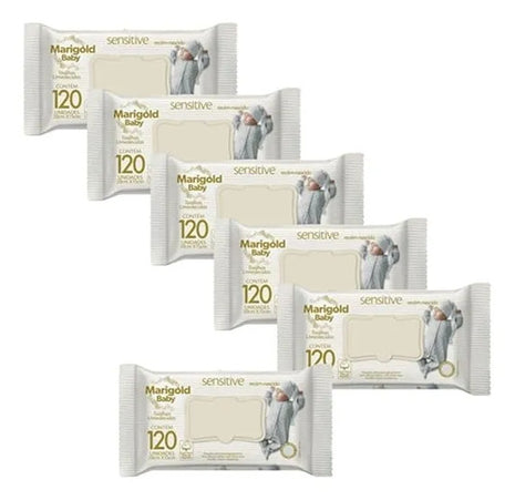 Kit 6 Toalha Lenço Umedecido Bebe Marigold Sensitive 120und