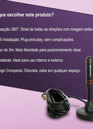 Antena Interna TV Digital Tomate MTA-3011 Cabo 3 Metros HDTV