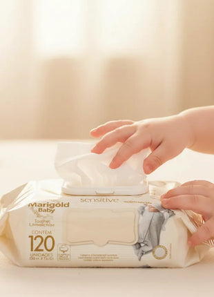 Kit 6 Toalha Lenço Umedecido Bebe Marigold Sensitive 120und