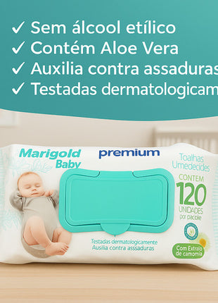 Kit 12 Pacotes 1440 Lencinho Umedecido Marigold Camomila 120und Atacado