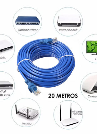 Cabo de Rede Ethernet 20 Metros RJ45 – Internet Alta Velocidade LAN