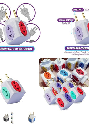 Adaptador Tomada Cubo 4 Tomadas Padrão Novo/Antigo 10A