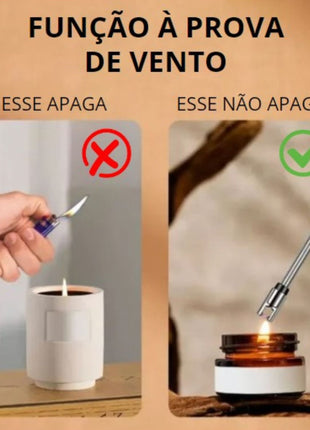 Isqueiro Elétrico USB Recarregável Sem Chama | Acendedor Elétrico para Fogão, Velas e Churrasqueira | Ponta Flexível 360
