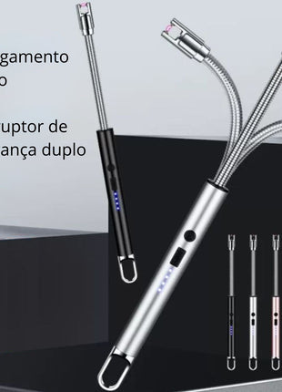 Isqueiro Elétrico USB Recarregável Sem Chama | Acendedor Elétrico para Fogão, Velas e Churrasqueira | Ponta Flexível 360