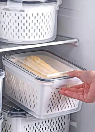 Kit 3 Potes Organizadores Herméticos com Cesto Removível para Frutas, Verduras e Legumes – 850ml, 1750ml e 3300ml