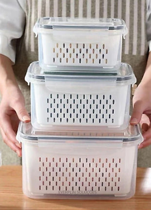 Kit 3 Potes Organizadores Herméticos com Cesto Removível para Frutas, Verduras e Legumes – 850ml, 1750ml e 3300ml
