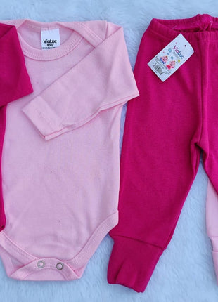Kit Roupa De Bebê Menina 4 Pçs 2 Body Manga Longa e 2 Mijão Culote
