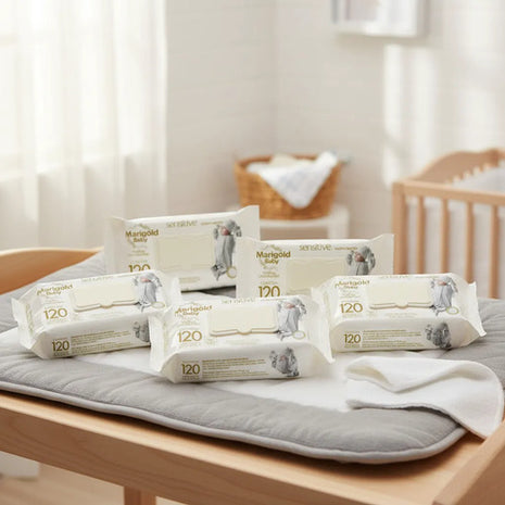 Kit 6 Toalha Lenço Umedecido Bebe Marigold Sensitive 120und