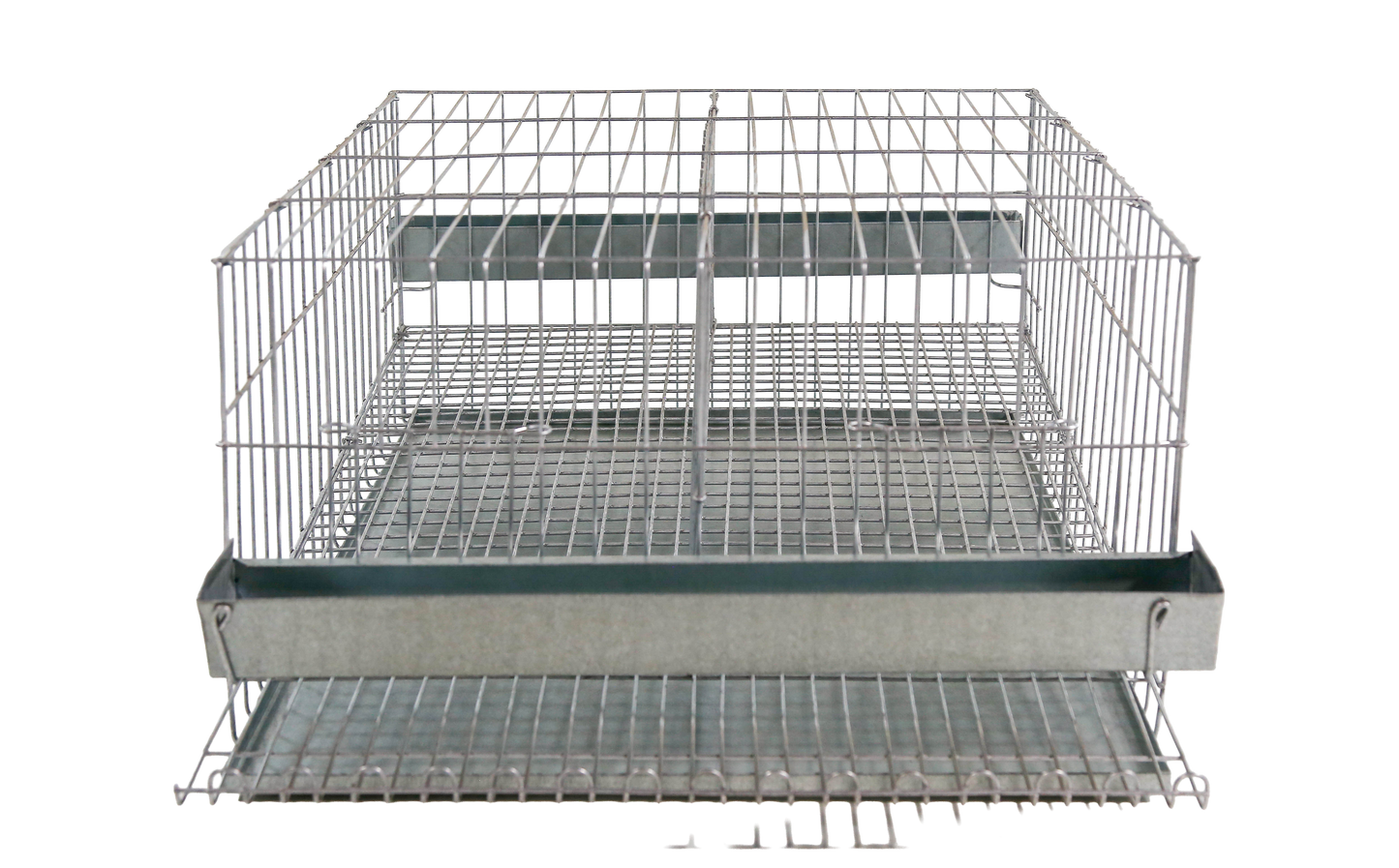 GAIOLA P/ CODORNA POSTURA C/ 2 BOXES, P/20 AVES, 63X47X25CM, C/ BANDEJA, COMEDOURO/BEBEDOURO, CH.GALV. CD02