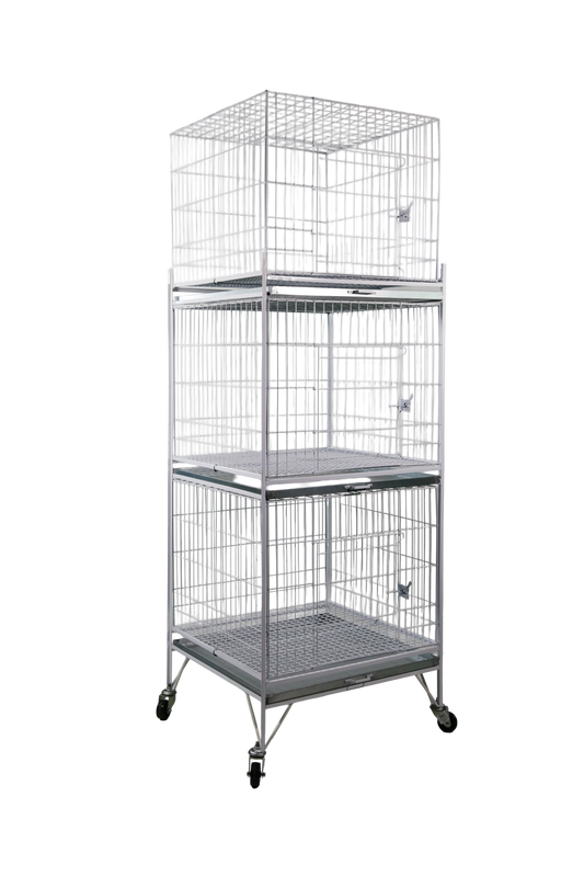 Expositor p/ até 3 gaiolas p/ galinha/frango/ganso MED 77x77x180cm G15