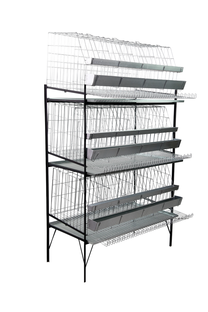 Expositor c/capacidade p/ até 3 gaiolas galinha de postura (g09), cap. p/ até 24 aves. G02