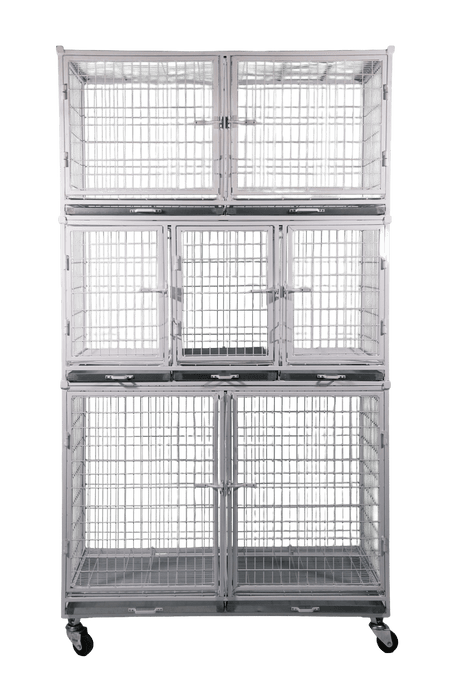 D70 - Expositor p/cães c/07 boxes,  c/pintura eletrostática branco e rodas
