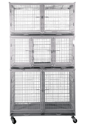 D70 - Expositor p/cães c/07 boxes,  c/pintura eletrostática branco e rodas