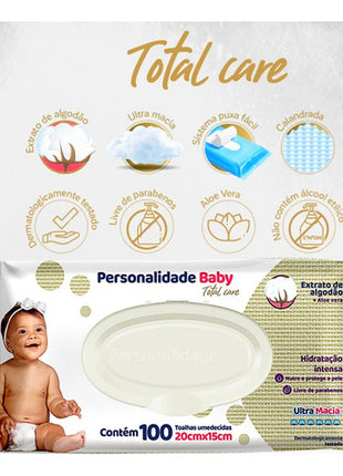 12 Pcts Toalha Umedecido Personalidade  baby total care c/ 100 Un
