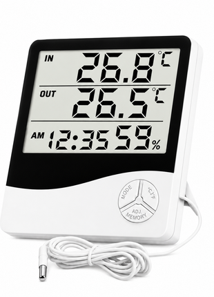 Termo-Higrômetro Digital com Relógio, Sensor Externo e Monitoramento de Temperatura e Umidade
