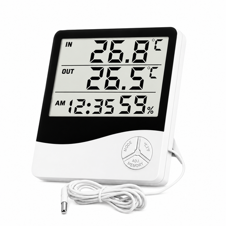 Termo-Higrômetro Digital com Relógio, Sensor Externo e Monitoramento de Temperatura e Umidade