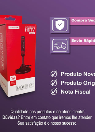 Antena Interna TV Digital Tomate MTA-3011 Cabo 3 Metros HDTV