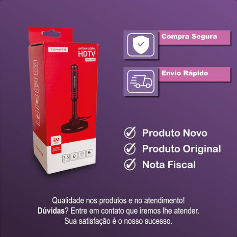 Antena Interna TV Digital Tomate MTA-3011 Cabo 3 Metros HDTV