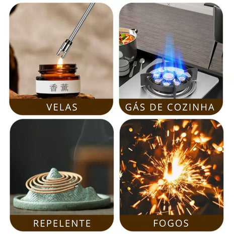 Isqueiro Elétrico USB Recarregável Sem Chama | Acendedor Elétrico para Fogão, Velas e Churrasqueira | Ponta Flexível 360