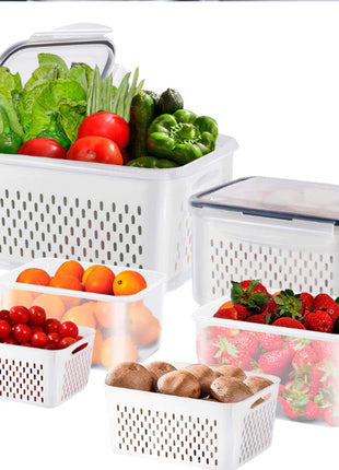 Kit 3 Potes Organizadores Herméticos com Cesto Removível para Frutas, Verduras e Legumes – 850ml, 1750ml e 3300ml