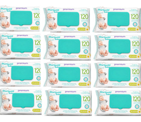 Kit 12 Pacotes 1440 Lencinho Umedecido Marigold Camomila 120und Atacado