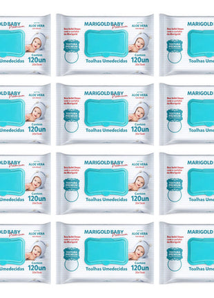 Kit 12 Pacotes 1440 Lenços Umedecido Sem Álcool Marigold Premium