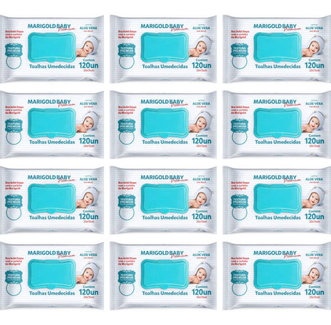 Kit 12 Pacotes 1440 Lenços Umedecido Sem Álcool Marigold Premium