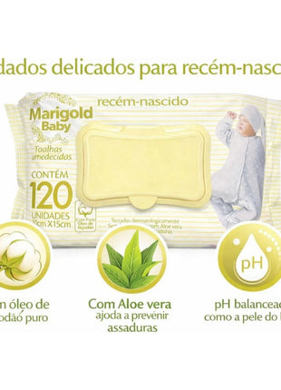 Kit 12 Pacotes 1140 Lencinho Umedecido Bebê Marigold Sensitive Rn Atacado