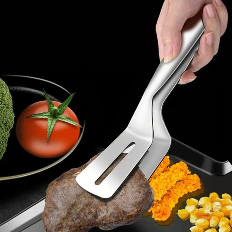 Espátula Pinça Dupla Inox 2 Em 1 Pegador E Espátula Cozinha Profissional Resistente Carne Pizza Lasanha Massas Pão