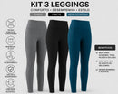 Kit 3 Calças Legging Feminina  Cintura Alta