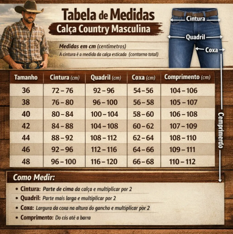 Calça Country Masculina Rodeio Cowboy Jeans Reta Elastano